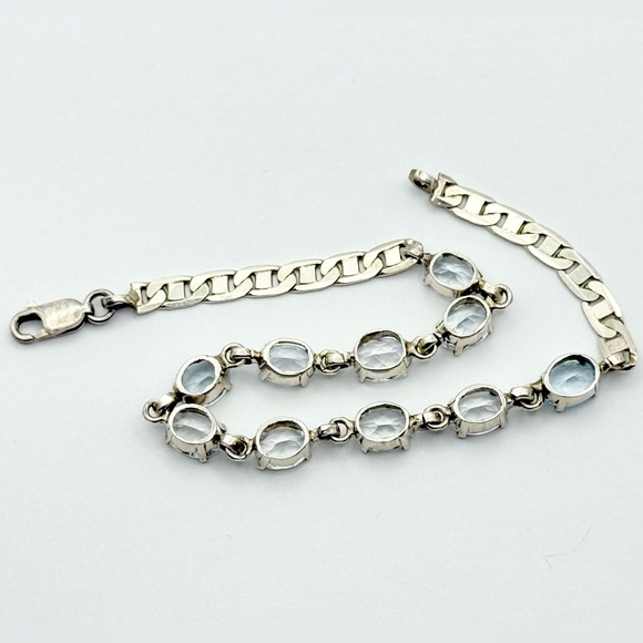 Aquamarine Sterling Silver Mariner Link Tennis Bracelet - Picture 5 of 11